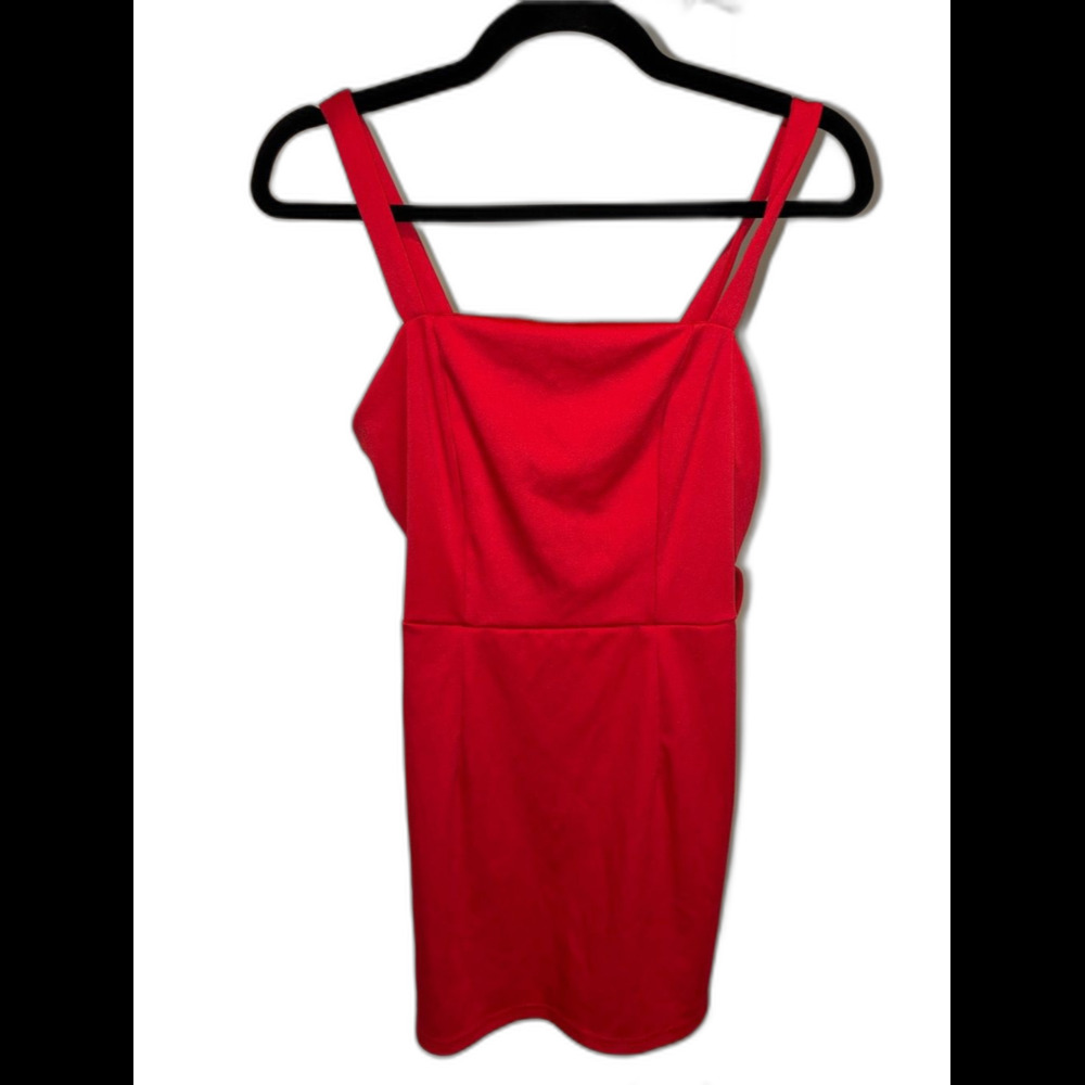 Red Mini Bodycon Dress Medium Square Neck Going Out Party Dress